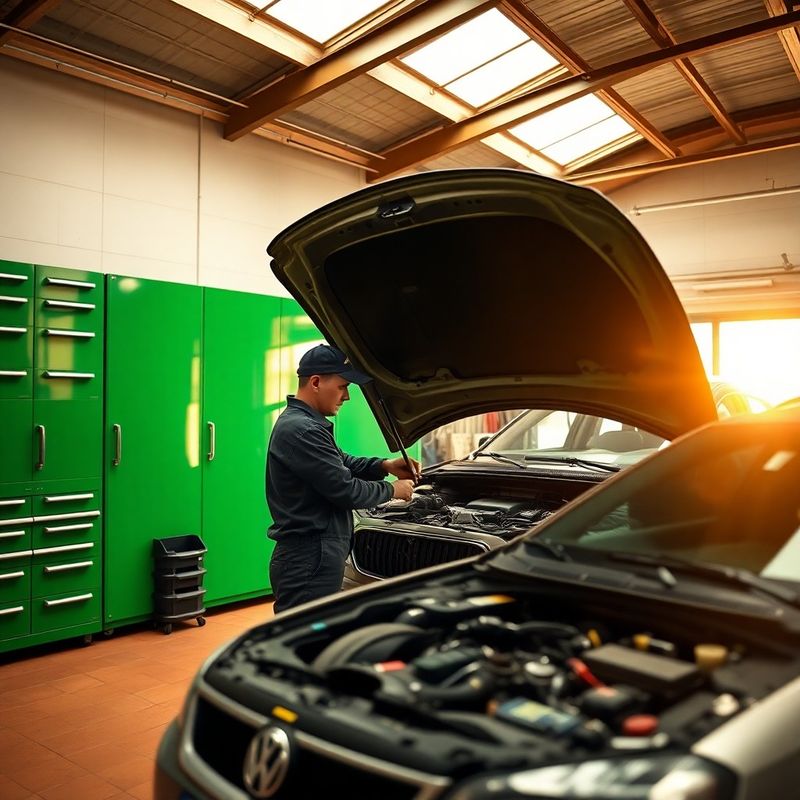 Mecánico inspeccionando el motor de un coche de ocasión en el taller
